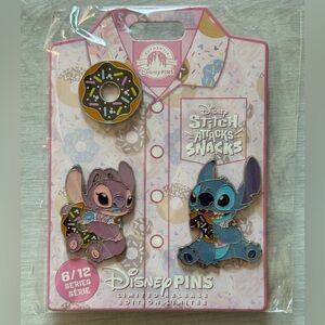 NWT Limited Edition Disney Parks Stitch Attacks Doughnut pin set 6/12